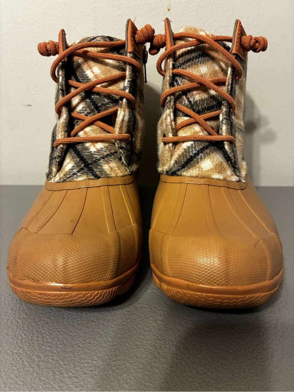 Sperry Tan Plaid Lace-Up Duck Boots